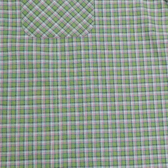 7 For All Mankind XL Men's Logo Tag Green Pink White Trim Check 2 Pockets Shirt - Picture 7 of 8